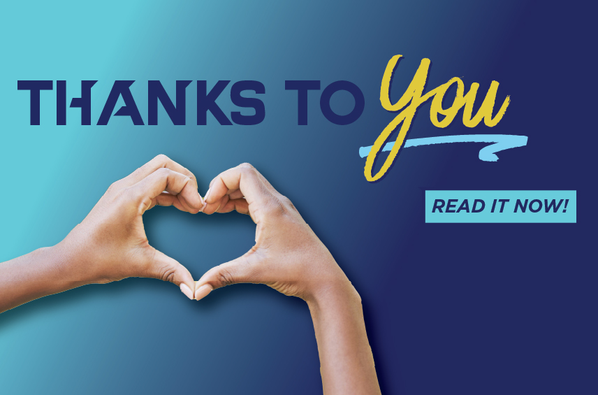 Blog post graphic featuring a pair of hands formed into a heart shape against a blue gradient background Overlaid text reads THANKS TO You with a READ IT NOW button on the right